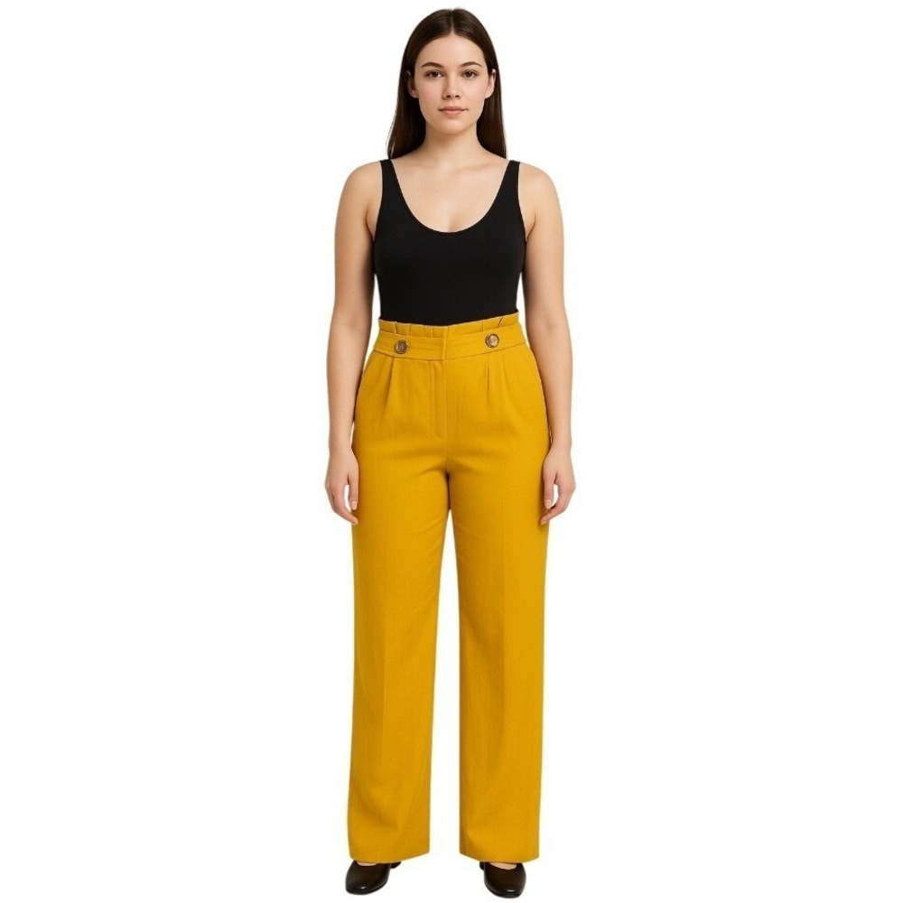NEW BALBOA Wide Leg Pants High Waist Women's Button Front Casual Trousers Size L